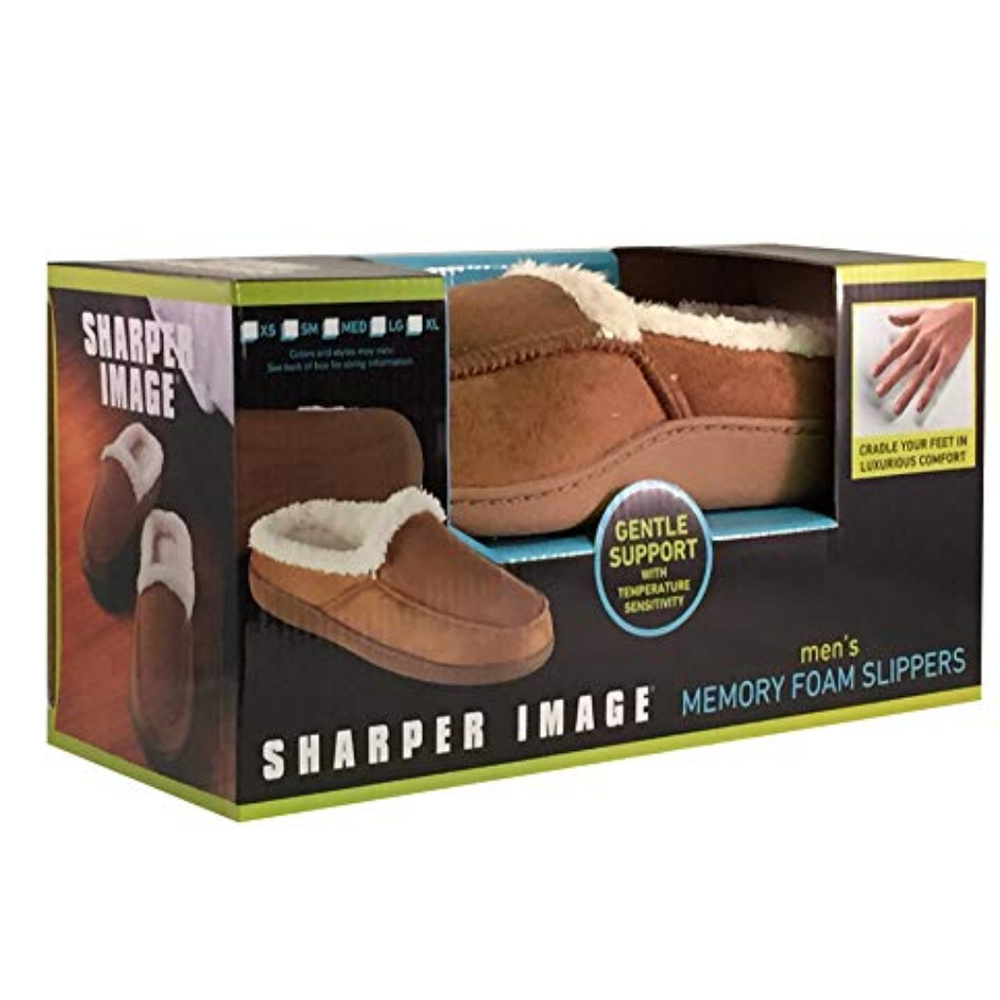 Sharper Image Memory Foam Brown Slippers Mens sz M